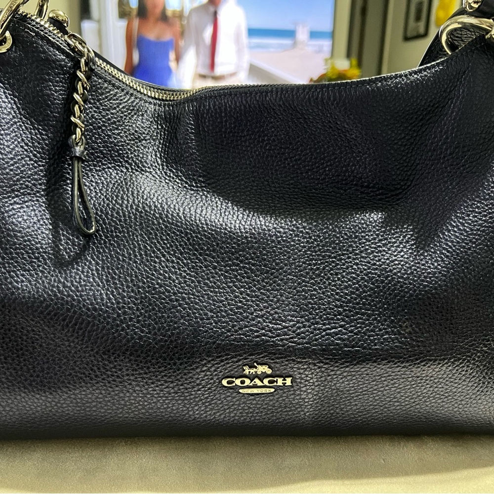 Coach Mia shoulder bag in metallic navy pebbled leather